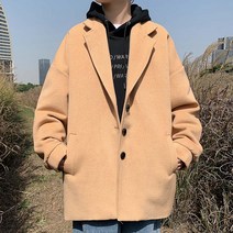 남자 모직 코트 하프기장 루즈핏 건달 시크 시크 신형 니트 청 램스울 핸드메이드코트 남자아우터 겨울코트 자켓 남자코트