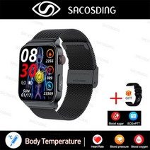 호환 무채혈 혈당측정기 2022 새로운 혈당 스마트 워치 심전도 모니터 혈압 체온 Smartwatch IP68 방수 피트니스 트래커 스마트시계, 03 Mesh Belt Black
