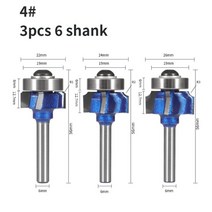 YUSUN Z4 4 카바이 코너 라운 비트 라운딩 커버 라우터 목재 페이스 밀용 CNC 목공 밀링 커터, [04] 3pcs 6 shank