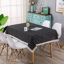 북유럽 사각형 식탁보 테이블보 덮개 빈티지 레이스 패브릭 4인용 협탁 원탁, 150x220CM, (코튼/린넨) 블랙 checker