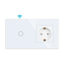 Bingoelec Tuya WiFi 스위치 일반 소켓 없음 중립 와이어 유리 패널 1/2/3gang 스마트 스위치 작동 Alexa Google 홈, white 1g with socket