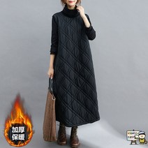 롱패딩 퀼팅 깔깔이 빈티지 누빔 겨울 점퍼 면 도톰 캐주얼 터틀넥 원피스 여패션 패치 루즈핏 패딩