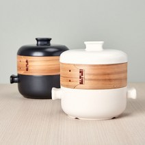 쿡차 세라믹 냄비+대나무 찜기+만두 찜통 시트, 흑색, 중(2.5L)