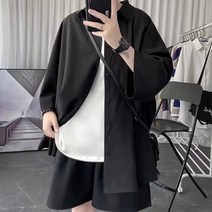 DFMEI 떨어지는 얼음 실크 반팔 셔츠 남성용 셔츠 방한 7부소매