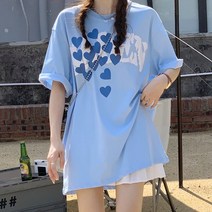 스타일아유 30종 여성 여름 면 프린트 롱박스티 오버핏 루즈핏 레터링 반팔 티셔츠 캐주얼 빅박스티셔츠