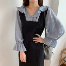 바이퀸즈 하늘하늘 러플 카라 셔링 블라우스