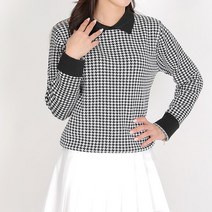 이지바이골프 라벨르 여성 배색 카라 체크 니트