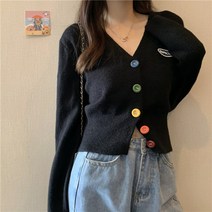 아이엠몽 여성용 크롭 숏 긴팔 데일리룩 심피스 니트 가디건