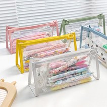 다파요 심플 투명 PVC 다용도 수납 필통 휴대용 사각 파우치, 화이트1P