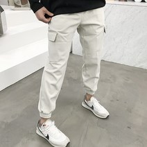 용된다 남자 코튼 카고 조거 밴딩 면바지