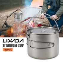 Lixada 750ml/900ml/1600ml 스테인레스 스틸 냄비 휴대용 물 머그컵 뚜껑 및 접이식 손잡이 야외 캠핑 요, 06 Pot 1600ml