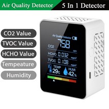 복합가스농도측정기 공기질 미세먼지측정기 다기능 5in1 CO2 미터 디지털 온도 습도 시험기 이산화탄소 TVOC HCHO 감지기 대기 질 모니터, [01] white 5 IN 1