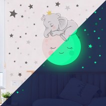 시트지 어린이방 꾸미기 곰돌이 스티커 집꾸미지 인테리어 우주 하트 형광 야광 벽지, 02.잠자는 코끼리