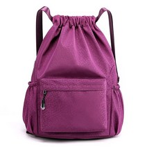HOLYLUCK 패커블 드로스트링 색팩 웻 포켓 지퍼 및 물병 메시 포켓 (그린), N Purple