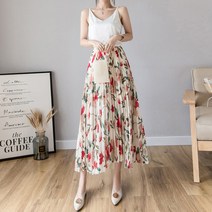 리틀깽스 자체제작 꽃플라워 빅사이즈 여름쿨 쉬폰 주름 플리츠 롱스커트