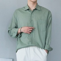 [오버나인] 남자 린넨 오버핏 긴팔 셔츠