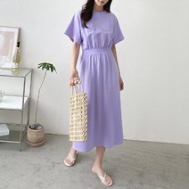 베이직 허리라인 밴딩 나그랑 반팔 맥시원피스 (4color)