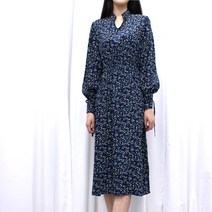 내츄럴미즈홀릭 로맨틱 플라워 소매 스트링 블루 롱원피스