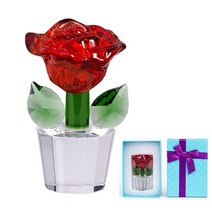 ROZKVIKA 크리스탈 로즈 피규어 장식품 유리 꽃 8.9cm(3.54인치) 수집용 페이퍼 웨이트 문진, Red