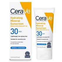 CeraVe 100% 미네랄 선스크린 SPF 30 | 민감한 피부를 위한 산화 아연 및 이산화티타늄이 함유된 페이스 선스크린 | 70.9g(2.5온스) 1팩, 1개, 70.9g