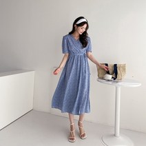 플라워 쉬폰 여름 잔꽃 꽃무늬 패턴 브이넥 랩 롱 원피스