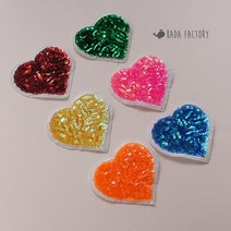 바다팩토리 스팽글 하트 와펜 열패치 DIY 리폼 재료, 레드, 1개