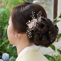 살롱드메리 수국 베이직 한복 볼륨 올림머리 가발 집게핀, 딥블랙