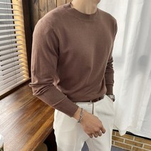 몽키 캐시미어 소프트 무지라운드 긴팔니트