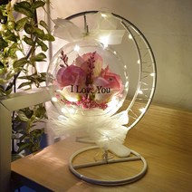 핑크플로라 [터지지않는 꽃풍선 투톤비누장미 플라워 12cm아크릴볼 스탠드 불빛LED조명장식 쇼핑백 포함 여자친구선물]