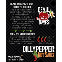 미국직구 딜리 페퍼 피클 브라인 핫 소스 데블 데이브스 - 65K 스코빌 - 피클 피클 부순 피클 마늘 고추냉이 - 9.6OZ 스퀴즈 병 - 퍼팩트 블러디 메리 핫 소스, 수량, 상세참조
