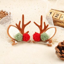 까사드로잉 크리스마스 파티 헤어액세서리 모음 - 머리핀 고깔모자 안경 머리띠, 02.루돌프 사슴뿔 헤어핀 3종-브라운