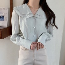 셔링 이중 둥근 카라 블라우스