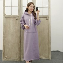 스포티 무지 포켓 기모 후드 롱원피스 홈웨어