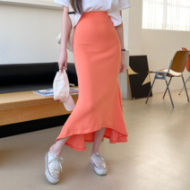 시크블랙 페렌치 베이직 무지 밴딩 머메이드 롱 스커트