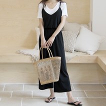 윈썸 샤인 끈나시 V넥 밴딩 점프수트