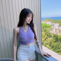 _ 크롭 골지 니트탑 바캉스 홀터넥 비치웨어 이너 나시