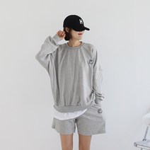 애플망고샵 레이어드 스마일 동그라미 여성 긴팔 반바지 세트 편한바지 밴딩팬츠