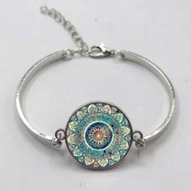 LIU 패션 글래머 만다라 아트 그림 팔찌 헤나 가죽 요가 옴 기호 선 불교 유리 팔찌 여성 주얼리