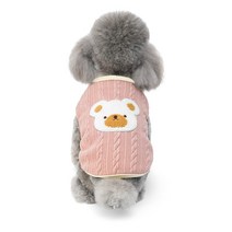 준성 강아지용 곰돌이 꽈베기 니트 조끼, 핑크