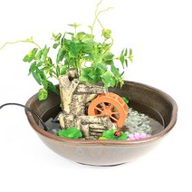 미니 물레방아와 장미 옹기수반 천연 가습기 미니 정원 수조 어항 장식 인테리어 분수대