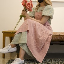 유치원교사 앞치마 롱 원피스 에이프런 린넨 예쁜, 블루