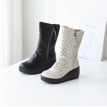 런슈즈 여성 천연소가죽 간절기 펀칭 키높이 통굽 미들부츠 6cm