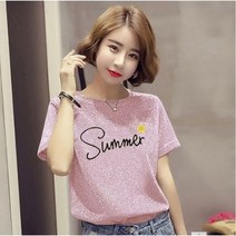 쇼매인 여름 반팔티 라운드넥 빤짝이티