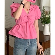 [당일출고] 체리핑 핫핑크 진핑크 반팔 어깨뽕 블라우스 2color