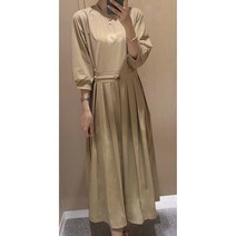 가을 긴팔 뒷지퍼 바스락 스판 셔링 롱 주름원피스 임산부 하객룩