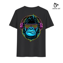 크래픽아트 루즈핏 오버핏 라운드넥 반팔 티셔츠 고릴라 DJ 박스티