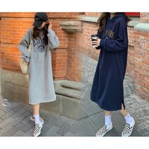 꾸안꾸 데일리 기모 롱 밑트임 후드원피스