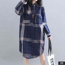 가바바 여성 셔츠원피스 세련된 복고 느낌의 체크 포켓 카라넥 롱원피스 G53985
