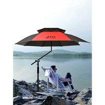 휴대용 파라솔 낚시 비치 캠핑용 대형 우산 그늘막, 2.4m 이중층 이중 접이식 레드 블랙