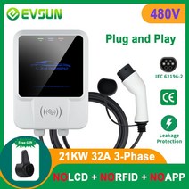 EVSUN EV 충전기 유형 2 IEC62196-2 APP Wifi 제어 21KW 3상 전기 자동차 충전 스테이션 EVSE 벽 박스 케이블 포함, 2.21KW NO(App RFID LCD